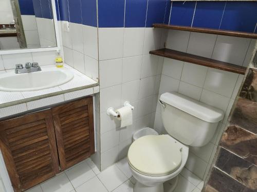 a bathroom with a toilet and a sink at TUCACAS VISTA Y SALIDA AL MAR Apto TIPO ESTUDIO DUPLEX SIN HABITACIÓN INDEPENDIENTE in Tucacas