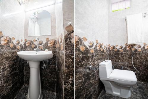 two pictures of a bathroom with a toilet and a sink at Hotel O Home Gautam Homestay in Dehradun