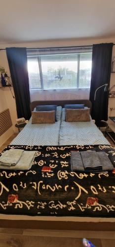 a bedroom with two beds and a window at Akranes 4you - Linda's House in Akranes