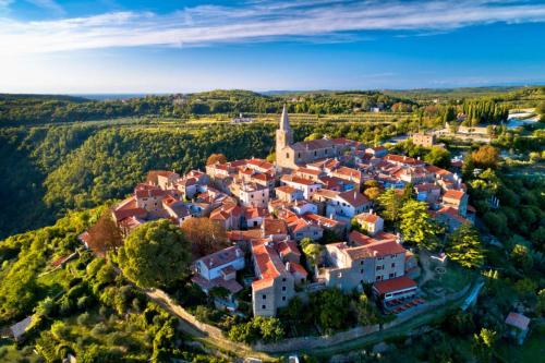 an aerial view of a town with red roofs at App Damiani in Oprtalj