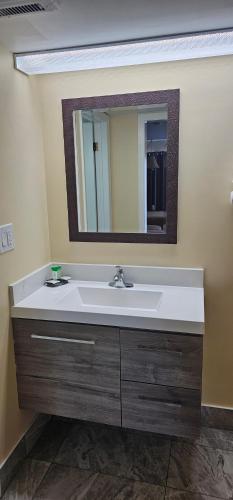 a bathroom with a white sink and a mirror at Town'n Country Motor Inn in Leamington