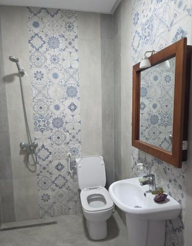 a bathroom with a toilet and a sink at American Style Triplex in Mahdia