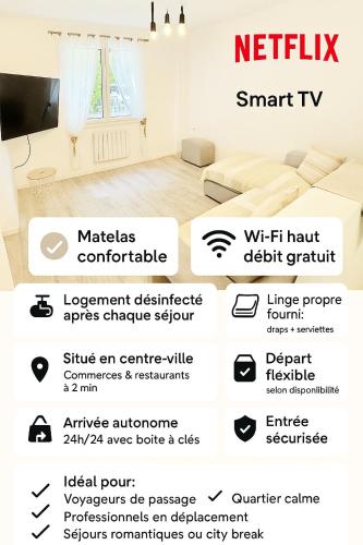 a poster of a living room with a tv at Le Cocon Creusois 1 in Guéret
