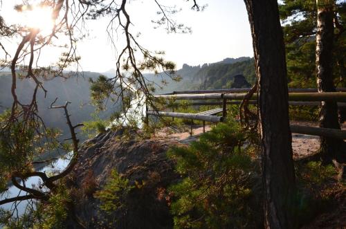 a view from the top of a hill overlooking a lake at Sonnenhof Bad Schandau in Bad Schandau