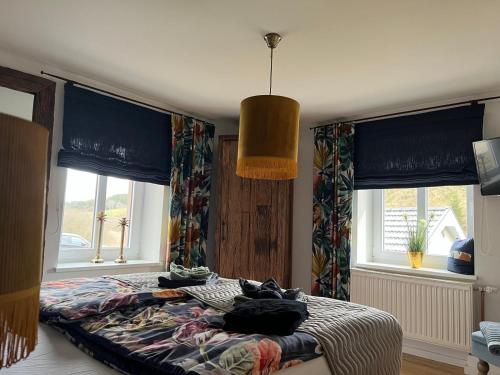 a bedroom with a bed with pillows on it at Seveniger Mühle in Sevenig
