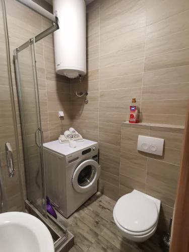 a small bathroom with a toilet and a sink at apartmani Daria in Cetinje
