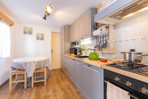 a kitchen with a sink and a counter top at Old house Rustica with pool, jacuzzi and tavern - Valincic in Brinje