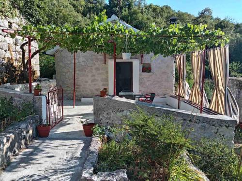 a stone house with a pool in a garden at centuries old Ethno House Đurović in Virpazar