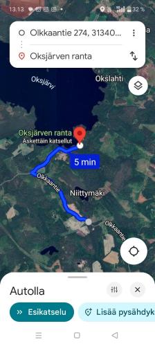 a screenshot of a map with a red circle at Käkiniitty Glamping Cuckoo Camp in Tammela