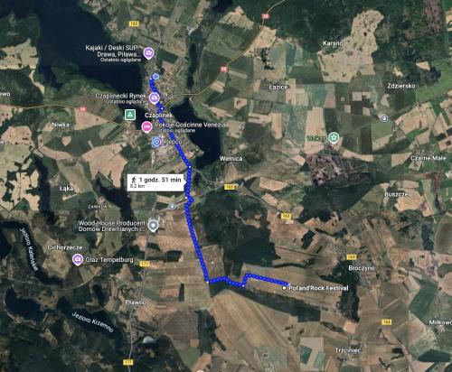 a map of the planned route of the pipeline at Pokoje Gościnne Lipowa in Czaplinek
