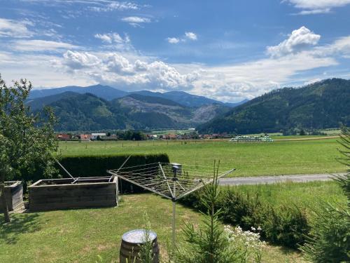 a view of a field with mountains in the background at Chill out Zone in Kraubath an der Mur