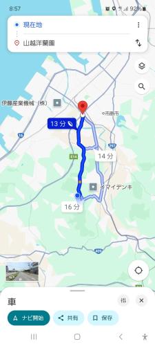 a map of the road with a red marker at 民泊リリリゾート in Ichihara