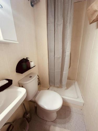 セレスにあるAlpha apartment 21のトイレとシャワー付きの白いバスルーム