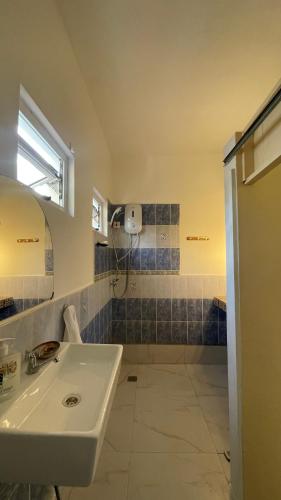 a bathroom with a sink and a shower at Casa LeValois in Port Louis