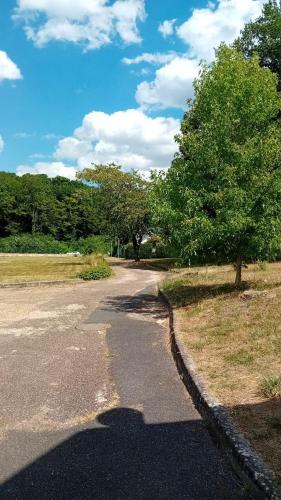 une route vide avec un arbre sur le côté dans l'établissement Appartement MontargisT2 Rabier Bel Appartement T2 Ducheness Rabier Montargis, à Montargis
