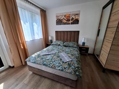 Lewin KłodzkiNoclegi przy Wiadukcie - Apartamenty的带床和窗户的卧室