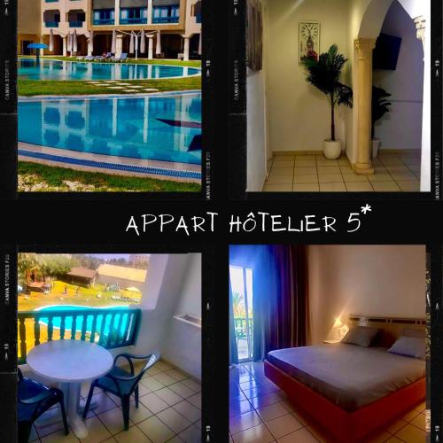 a collage of three pictures of a hotel with a pool at Wonderful Hotel Apartment in Hammamet
