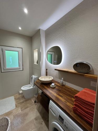 une salle de bain avec un lavabo et des toilettes dans l'établissement Chalet Airaudi, à Saint-Martin-Vésubie