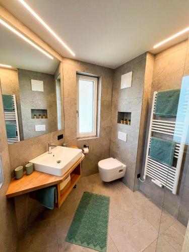 a bathroom with a sink and a toilet at Das Freigeist in Flachau