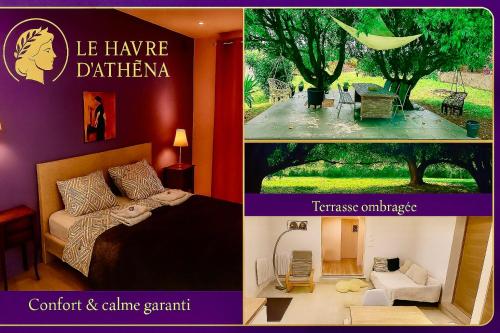 Katil atau katil-katil dalam bilik di Le Havre d'Athena, App spacieux 2 chambres, Grand Jardin Privé, Sauna, WiFi & Abri Vélos
