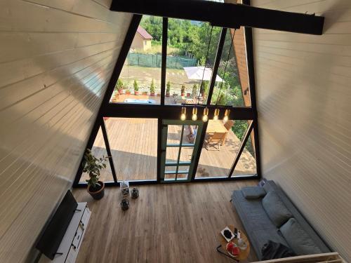 an overhead view of a living room in a house at Api Aframe in Avrig