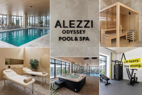 a collage of photos of a pool and spa at Aparthotel C52 - Alezzi Odyssey Pool & Spa Resort in Mamaia Nord