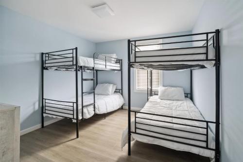 two bunk beds in a bedroom with blue walls at 110 E 24Th Ave, Unit A in Wildwood