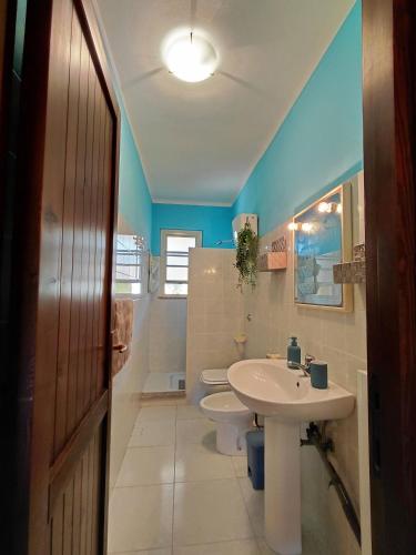 a bathroom with a sink and a toilet at Casa Coghinas Appartement Mirto in Santa Maria Coghinas