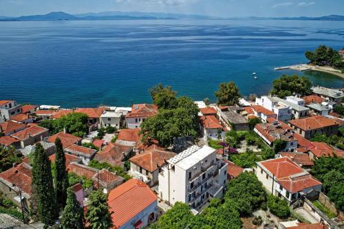 an aerial view of a town by the water at Katia Hotel in Afissos