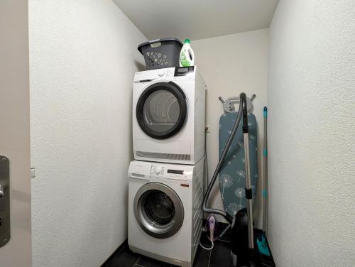 a washing machine and a washer in a room at Swiss Suites - Stusslingen in Lostorf