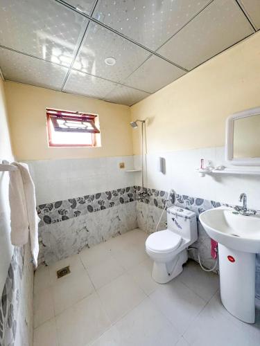 a bathroom with a toilet and a sink at Green Land Resort, Katpanah Lake, Skardu, Gilgit Baltistan in Skardu