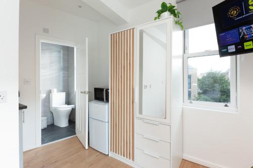 ロンドンにあるVillas Apart Hotelのバスルーム(トイレ、鏡付)