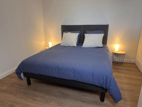 a bedroom with a large bed with two pillows at Gîte rural avec animaux, parking et Wifi à Saint Bonnet de Four - FR-1-489-560 in Saint-Bonnet-de-Four