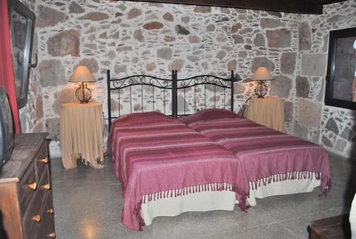 TemisasにあるCasa Vista Palmeralの石造りの部屋のベッド1台(ランプ2つ付)