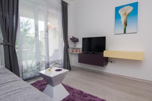 1 dormitorio con 1 cama y TV y 1 habitación en Apartments Ljubica, en Krk