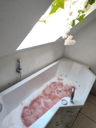 a bath tub filled with water with a window at Massage studio-spa in Ginsheim-Gustavsburg