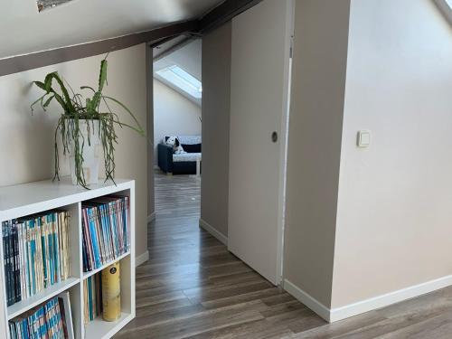 a room with a book shelf with books at Chambre avec SDB et toilettes privées in Aulnay-sous-Bois