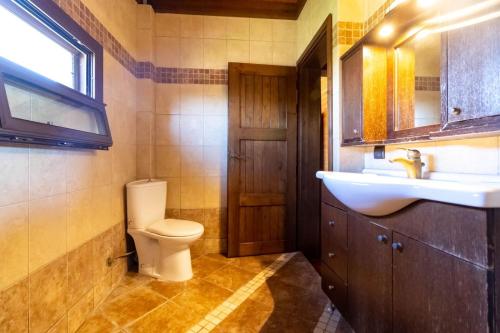 a bathroom with a toilet and a sink at Villa PARADISE in Néa Michanióna