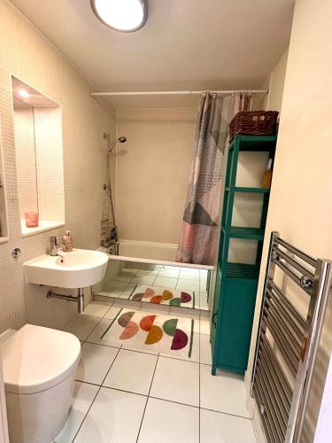 a bathroom with a sink and a toilet and a shower at Flat in Arsenal Islington Central London in London