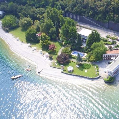 an aerial view of an island in the water at Hotel Nautilus in Valmadrera