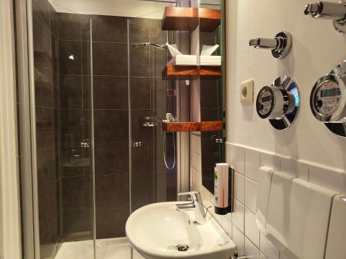 a bathroom with a shower and a sink at WHLIVING - Apartments & Studios in Konstanz in Konstanz