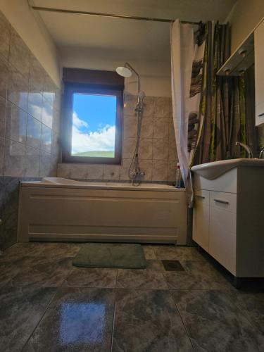 ein Badezimmer mit Badewanne und Fenster in der Unterkunft Apartment Blue in Korenica
