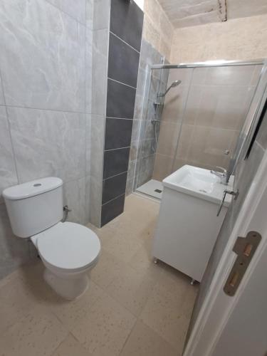 a bathroom with a white toilet and a shower at 63, Casa Falzon in Rabat