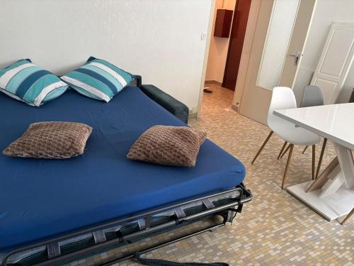 een bed met twee kussens erop in een kamer bij Appartement entier in Aubenas