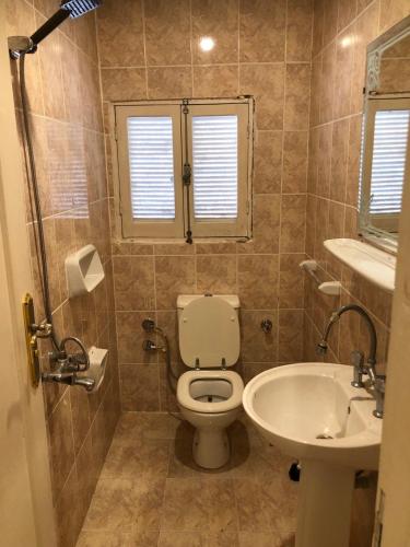 a bathroom with a toilet and a sink at Villa agamy in Burj al ‘Arab al Jadīdah