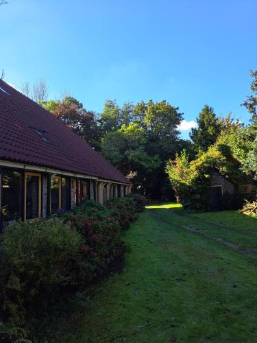 a house with a yard next to a building at B&B Buitengewoon in Fochteloo
