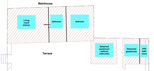 un diagrama esquemático de la renovación propuesta de un edificio en Urban Oasis: Stone House with pool & garden, en Caristo