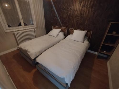 two beds sitting next to each other in a room at Le jardin aux iris in Tonnerre