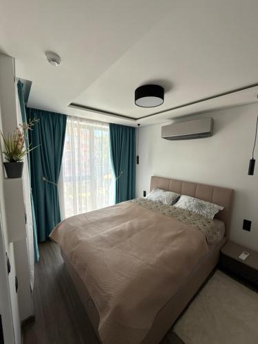 a bedroom with a large bed and a window at Sea Home 9 in Sunny Beach