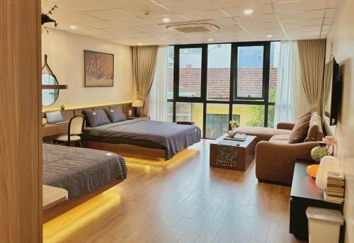 Postel nebo postele na pokoji v ubytování T3 City view 3 bedrooms 5 beds elevator free laundry